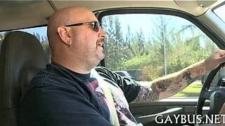 Pleasuring blowjob with a homosexual porn video